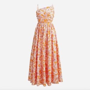 J Crew Collection Side-Cutout Midi Dress in Orange Floral Cotton Poplin